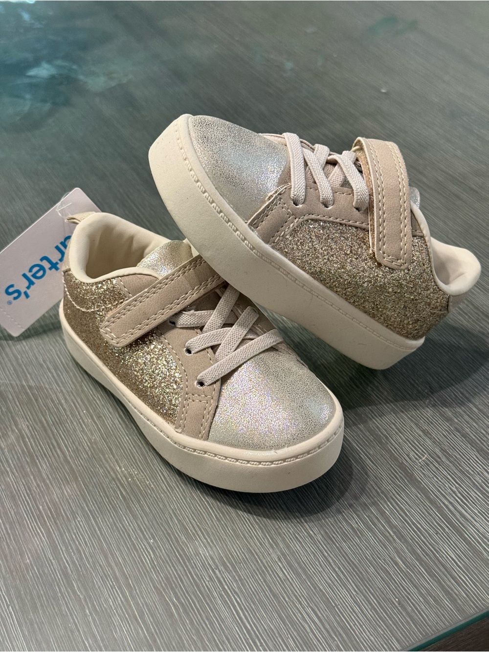 Carter's Glitter Strap Sneaker - Shimmery Beige